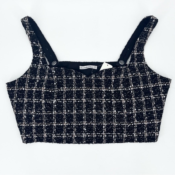 NWT Abercrombie & Fitch Preppy Black Plaid Tweed Crop Top Size XXL - Picture 3 of 9